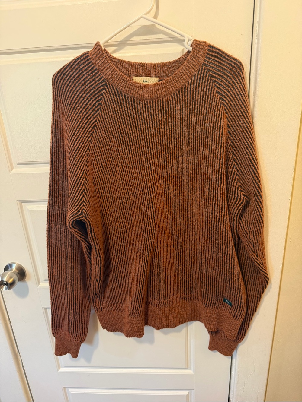 Ése Men’s XL Rust Brown Black Ribbed Knit Crewneck Sweater